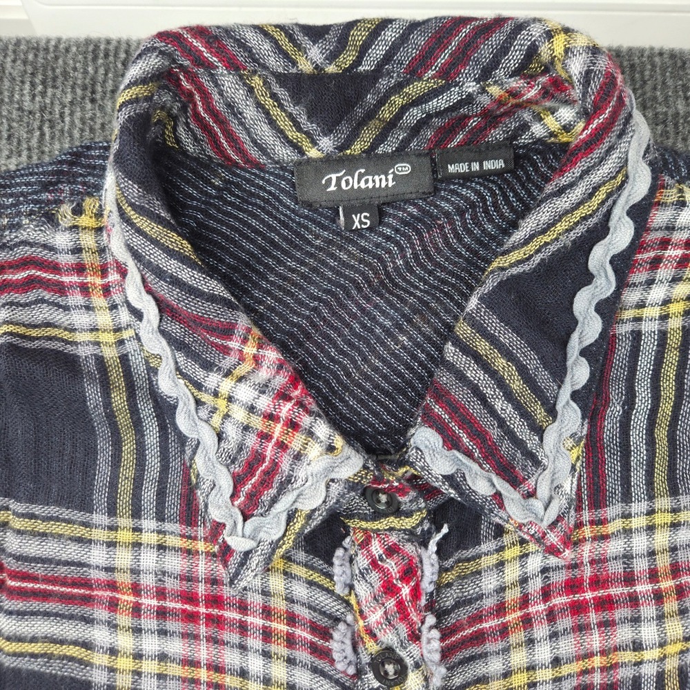 Tolani Plaid Patchwork Button Down Shirt Womens XS Blue Red Floral Western Core
